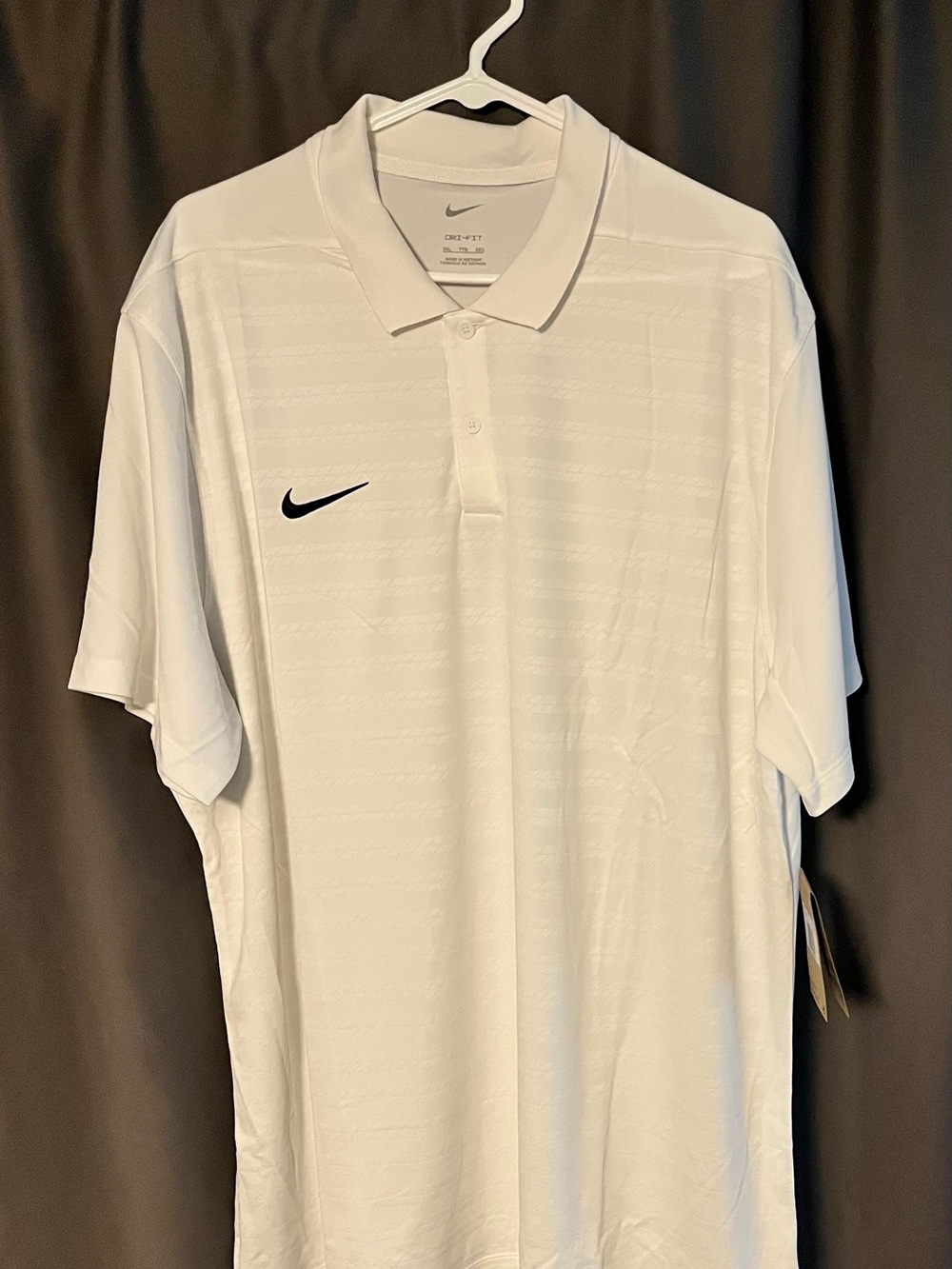 Nike Men’s White Polo with Black Swoosh Dri-Fit